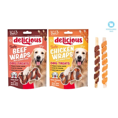 WORLD OF PETS DOG TREATS CHICKEN / BEEF TWIST STICKS PACK OF 6 70G