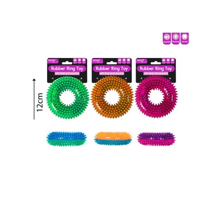 SMART CHOICE DOG TOY RUBBER RING WITH SQUEAKER 3 ASSORTED COLOURS