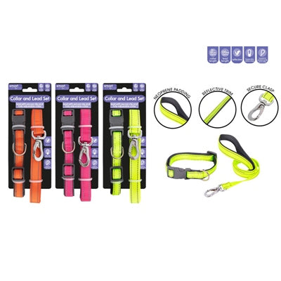 SMART CHOICE DOG LEAD & COLLAR REFLECTIVE SOFT 3 ASSORTED COLOURS