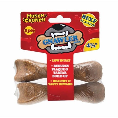MUNCH & CRUNCH DOG TREATS GNAWLER BONES ASSORTED FLAVOURS PACK OF 2