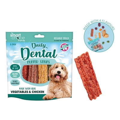 SMART CHOICE DOG TREATS DENTAL PUFFED STRIPS PACK OF 8 96G