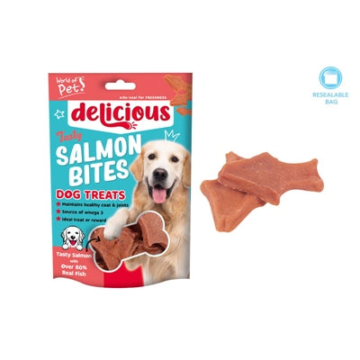 WORLD OF PETS DOG TREATS SALMON BITES PACK OF 12 80G