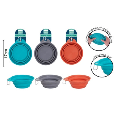 SMART CHOICE PET BOWL WITH CLIP COLLAPSIBLE 500ML 3 ASSORTED COLOURS