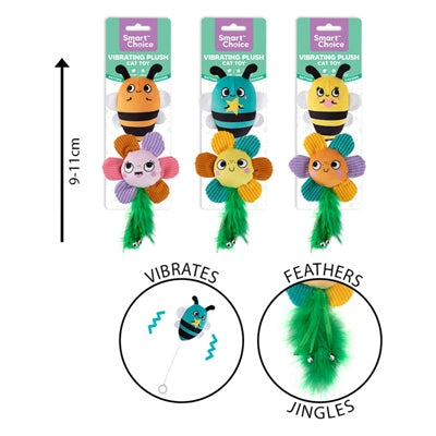 SMART CHOICE PLUSH CAT TOY VIBRATING BEE & FLOWER PACK OF 2