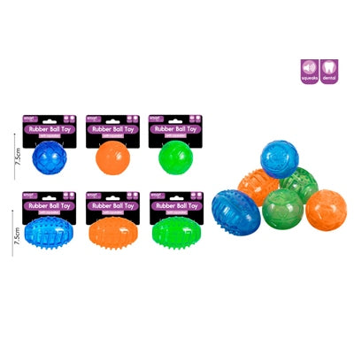 SMART CHOICE DOG TOY RUBBER BALL WITH SQUEAKER 3 ASSORTED COLOURS / SHAPES