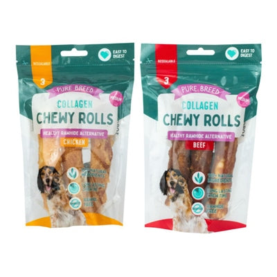 PUREBREED CHEW ROLL COLLAGEN MEDIUM PACK OF 3