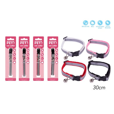 WORLD OF PETS SAFETY CAT REFLECTIVE COLLAR WITH BELL QUICK RELEASE 4 ASSORTED COLOURS 30CM