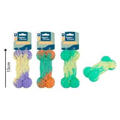 SMART CHOICE DOG TOY RUBBER BONE SQUEAKY 3 ASSORTED COLOURS