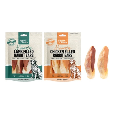 SMART CHOICE DOG TREATS CHICKEN & LAMB COATED RABBIT EARS ASSORTED PACK OF 4