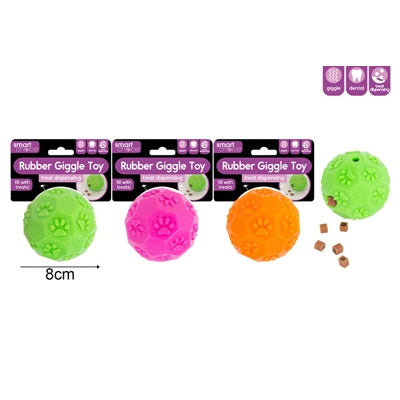SMART CHOICE DOG TOY RUBBER BALL WITH GIGGLE NOISE 3 ASSORTED COLOURS