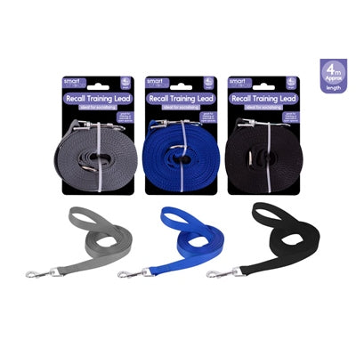 SMART CHOICE DOG RECALL LEAD 3 ASSORTED COLOURS 4M