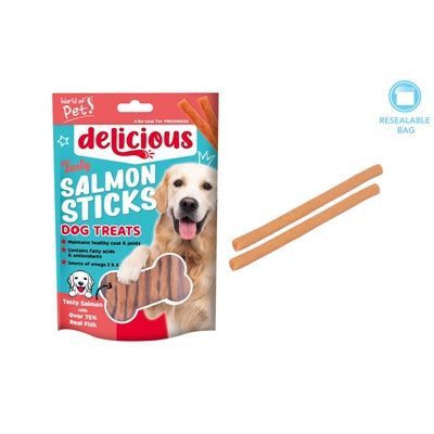 WORLD OF PETS DOG TREATS SALMON STICKS PACK OF 18 80G
