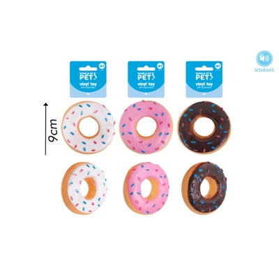 WORLD OF PETS SQUEAKY DONUT DOG TOY 3 ASSTD