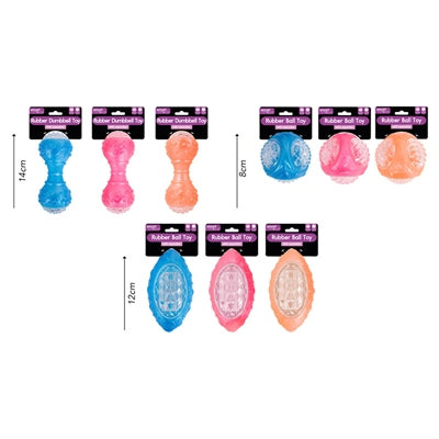 SMART CHOICE DOG TOY METALLIC RUBBER WITH SQUEAKER 3 ASSORTED COLOURS / SHAPES
