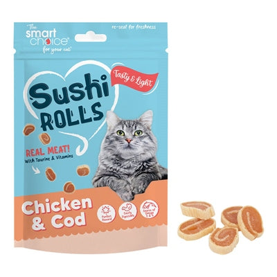 SMART CHOICE CAT TREATS MINI CHICKEN SUSHI ROLLS 100G