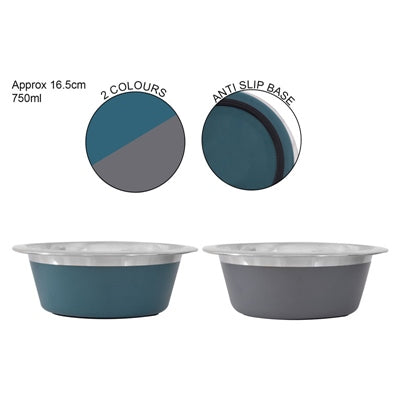 SMART CHOICE PET BOWL STAINLESS STEEL 2 ASSORTED COLOURS 16.5CM 750ML