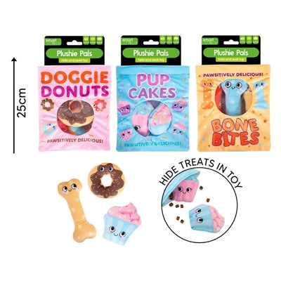 SMART CHOICE PLUSH DOG TOY SNACK WITH SQUEAKER 3 ASSORTED