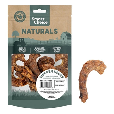 SMART CHOICE DOG TREATS NATURAL CHICKEN NECKS 100G