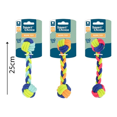 SMART CHOICE DOG TOY DUMBBELL ROPE 3 ASSORTED COLOURS