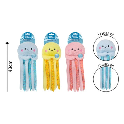 SMART CHOICE PLUSH / CRINKLE DOG TOY JELLYFISH WITH SQUEAKER 3 ASSORTED COLOURS