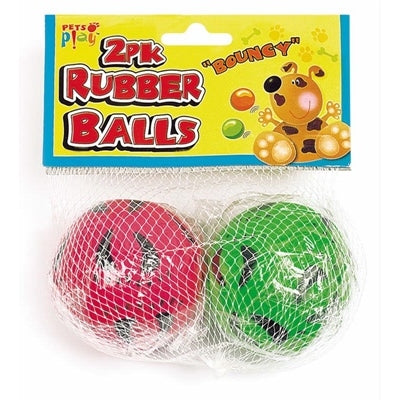 PETS PLAY DOG TOYS RUBBER BALLS PACK OF 2