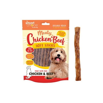 SMART CHOICE DOG TREATS SOFT CHICKEN & BEEF STICKS PACK OF 30 100G