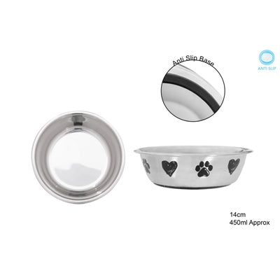 POLISHED STAINLESS STEEL PET BOWL 14CM