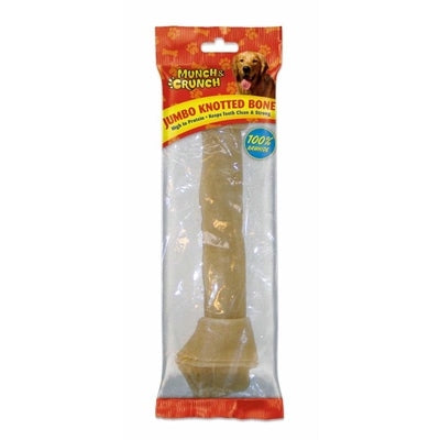 MUNCH & CRUNCH DOG TREAT NATURAL RAWHIDE BONE KNOTTED JUMBO