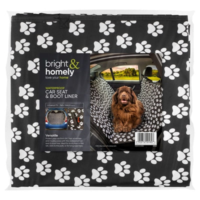 BRIGHT & HOMELY CAR SEAT & BOOT LINER BLACK PAW PRINT