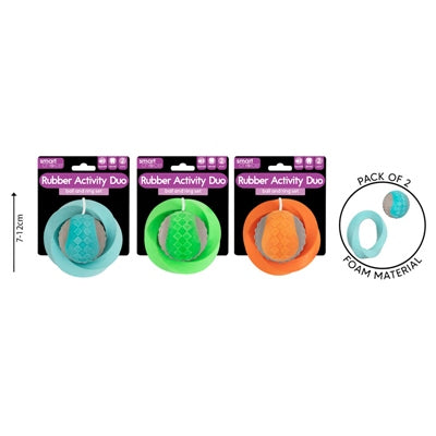 SMART CHOICE DOG TOYS FOAM RUBBER BALL & RING 3 ASSORTED COLOURS PACK OF 2