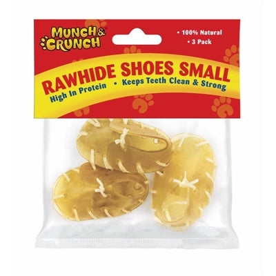 MUNCH & CRUNCH DOG TREATS RAWHIDE SHOES SMALL PACK OF 3