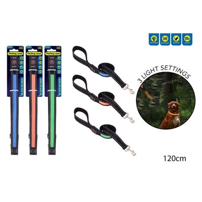 SMART CHOICE SAFETY DOG LEAD LED FLASHING 3 ASSORTED COLOURS 120CM