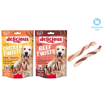 WORLD OF PETS DOG TREATS MEATY TWIST 2 ASSORTED FLAVOURS PACK OF 10 65G