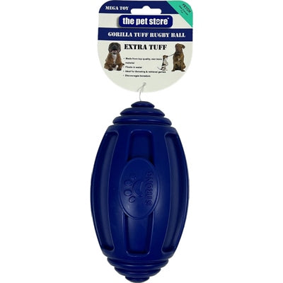 PET STORE GORILLA TUFF RUGBY BALL BLUE