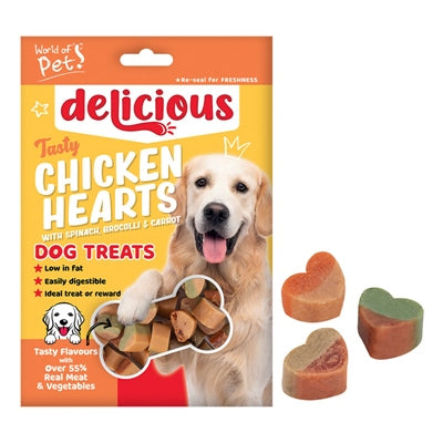 WORLD OF PETS DOG TREATS CHICKEN & VEGETABLE HEARTS 80G