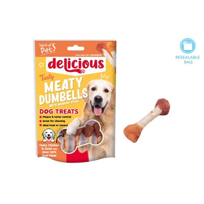WORLD OF PETS DOG TREATS CHICKEN / DUCK DUMBBELLS PACK OF 8 80G