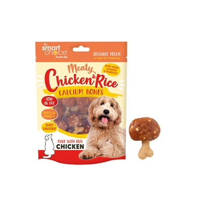 SMART CHOICE DOG TREATS CHICKEN & RICE BONES PACK OF 10 125G