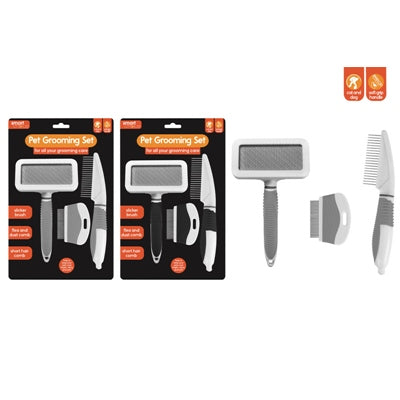 SMART CHOICE PET GROOMING SET 2 ASSORTED COLOURS 3 PIECES