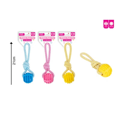 SMART CHOICE TUG TOY RUBBER & ROPE SMALL DOG / PUPPY 3 ASSORTED COLOURS