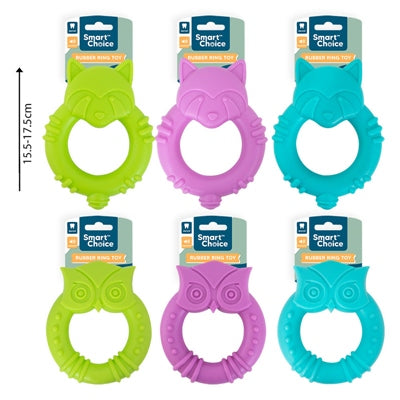 SMART CHOICE DOG TOY SQUEAKY ANIMAL RING RUBBER 3 ASSORTED COLOURS