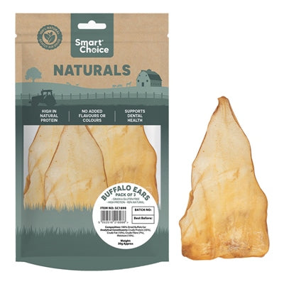 SMART CHOICE DOG TREATS NATURAL BUFFALO EARS PACK OF 3