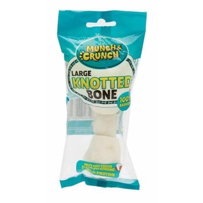MUNCH & CRUNCH DOG TREAT KNOTTED RAWHIDE BONE BLEACHED LARGE