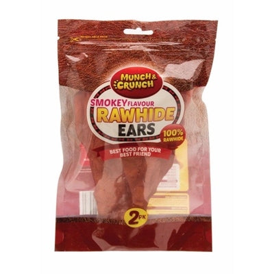 MUNCH & CRUNCH DOG TREATS RAWHIDE EARS SMOKED PACK OF 3