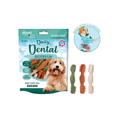 SMART CHOICE DOG TREATS DENTAL TOOTHBRUSH PACK OF 18 130G