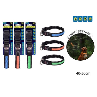 SMART CHOICE SAFETY DOG COLLAR LED FLASHING 3 ASSORTED COLOURS 41-51CM