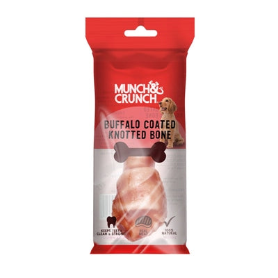 MUNCH & CRUNCH DOG TREAT BUFFALO COATED KNOTTED BONE