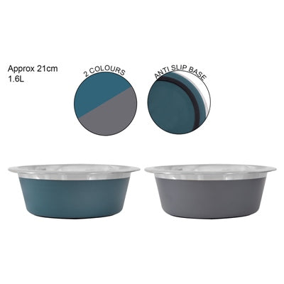 SMART CHOICE PET BOWL STAINLESS STEEL 2 ASSORTED COLOURS 21CM 1.6L