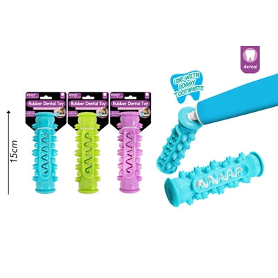 SMART CHOICE DOG TOY DENTAL RUBBER TOOTHBRUSH 3 ASSORTED COLOURS