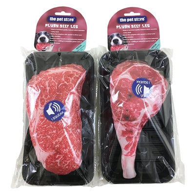 PET STORE PLUSH RIBEYE & LEG DOG TOY ASSORTED