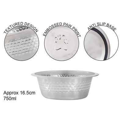 SMART CHOICE PET BOWL STAINLESS STEEL TEXTURED 16.5CM 750ML